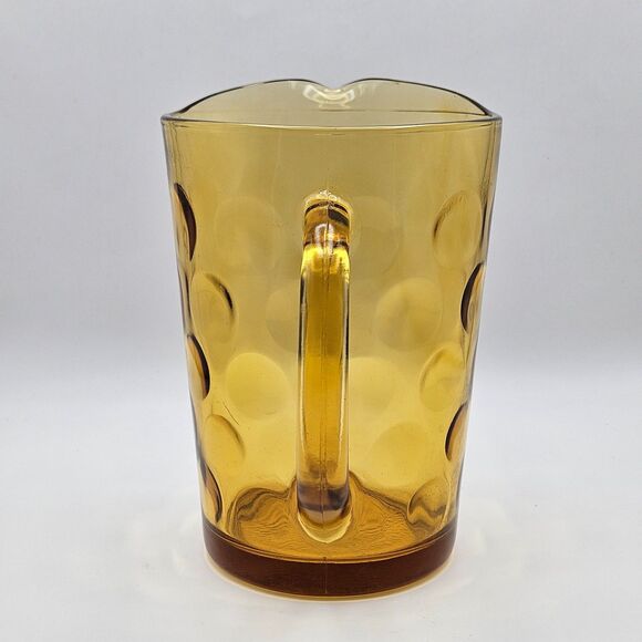 Hazel Atlas Pitcher El Dorado Amber Yellow Gold Coin Dot Glass Pitcher Carafe - Picture 4 of 13
